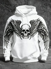 Men's Gothic Skull Oversized Drop-Shoulder Hoodie with Pockets