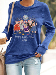Women's Happy Loud Year Cute Pig Print Sweatshirt