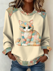 Women's Cute cat print Patchwork Top