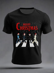 Men's Retro Classic Legendary Rock Band Merry Christmas Print Gift For Fans Casual Tee