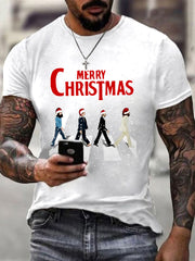 Men's Merry Christmas Retro Classic Legendary Rock Band Print Casual Tee