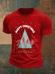 Men's Retro Merry Christmas Classic Legendary Rock Band Print Casual Tee