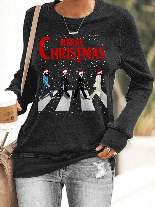 Women's Merry Christmas Retro Classic Legendary Rock Band Print Casual Sweatshirt