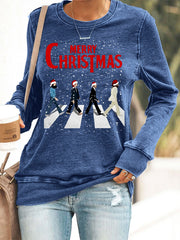 Women's Merry Christmas Retro Classic Legendary Rock Band Print Casual Sweatshirt
