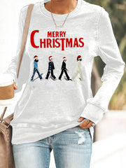 Women's Merry Christmas Retro Classic Legendary Rock Band Print Casual Sweatshirt