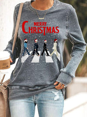 Women's Merry Christmas Retro Classic Legendary Rock Band Print Casual Sweatshirt