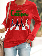 Women's Merry Christmas Retro Classic Legendary Rock Band Print Casual Sweatshirt
