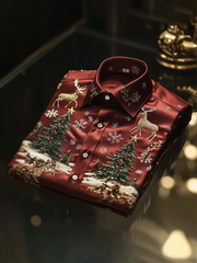 Men's Christmas Print Satin Shirt