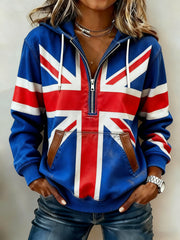 Women's Vintage British style Printed Casual Hoodie