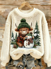 Women's Animal Highland Cow Yeti Print Flannel Hoodie