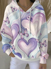Women's Purple Flora Art Print Casual Hoodie