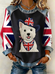 Women's UK West Highland White Terrier Denim Patchwork Top