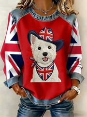 Women's UK West Highland White Terrier Denim Patchwork Top