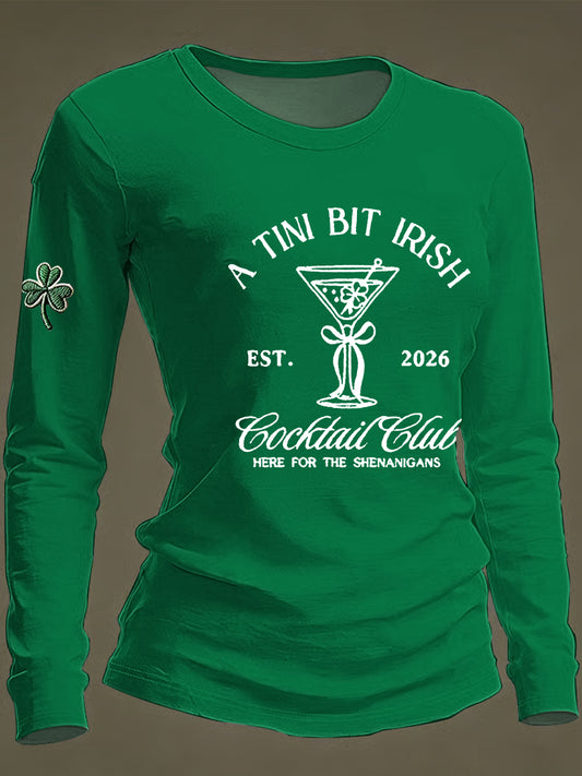 Women's St Patrick's Day A Tini Bit Irish Shamrock Long Sleeve T-shirt