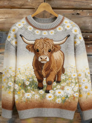 Women's Highland Cow Floral Art Cozy Sweater