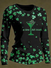 Women's Funny St. Patrick's Day Shamrock Art Round Neck Long Sleeve T-shirt