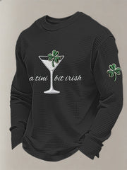 Men's Funny St. Patrick's Day Shamrock Art Printed Waffle Long Sleeve T-Shirt