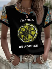 Women's Lemon Roses Music Lover Printed short-sleeved T-shirt
