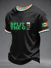 Men's St Patricks Day Funny Beer Shamrock Split the G Short Sleeve T-shirt