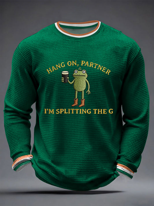 Men's Funny St Patrick’s Day Irish Frog Split the G Waffle Long Sleeve T-Shirt