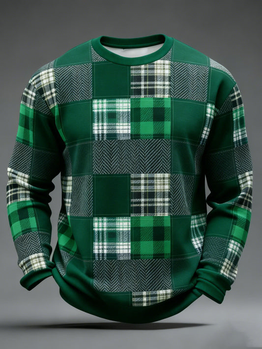Men's St. Patrick's Day Tartan Patchwork Printed Sweatshirt