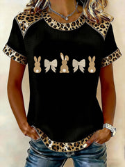 Women's Easter Bunny Print Casual Short Sleeved T-Shirt