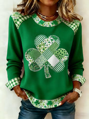 Women's St. Patrick's Day Floral Shamrock Print Casual Waffle Sweatshirt