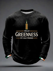 Men's Hello Greenness My Old Friend Irish Jameson Whiskey Printed Waffle Long Sleeve Sweatshirt