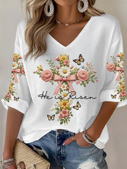 Women's Plants Flowers Faith Print Casual T-shirt