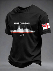 Men's British HMS Dragon Printed imitation cotton short-sleeved T-shirt