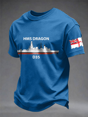 Men's British HMS Dragon Printed imitation cotton short-sleeved T-shirt