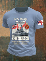Men's British HMS Dragon Printed imitation cotton short-sleeved T-shirt