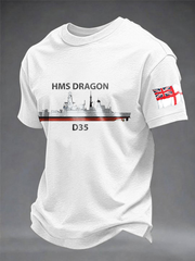 Men's British HMS Dragon Printed imitation cotton short-sleeved T-shirt
