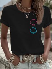 Women's Kiss All The Time Disco Occasionally Printed Iron On Short Sleeve T-Shirt