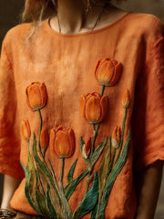 Women's Embroidered Flowy Linen Casual Shirt