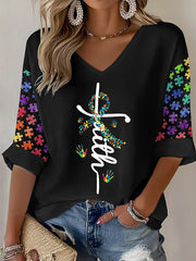 Women's Autism Awareness Printed Waffle T-shirt