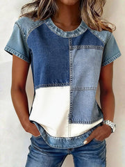 Women's Simple Denim Patchwork Top