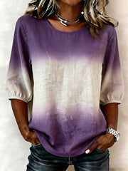Women's Purple Gradient Print Alzheimer's Awareness Support Half-Sleeve Shirt