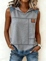 Women's Simple Denim Patchwork Hooded Top