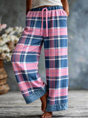 Women's Plaid Print Patchwork Art Casual Pants