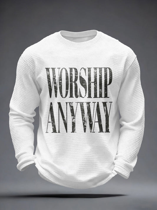 Men's Worship Anyway Print Waffle Long-Sleeve T-Shirt