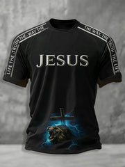 Men's Christian Jesus The Way The Truth The Life Cross Print Casual Short Sleeve T-shirt