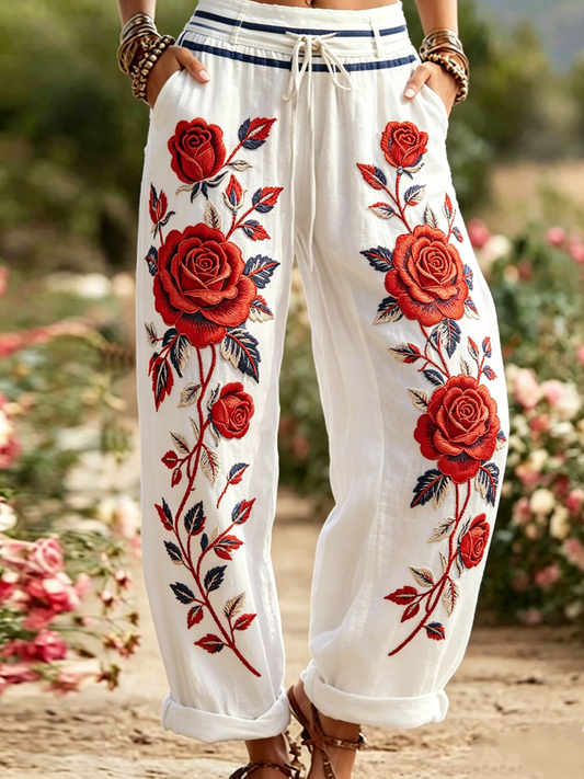 Women's Floral Printed Comfortable High Stretch Flared Pants