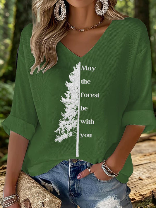 Women's May The Forest Be With You Printed Waffle T-shirt