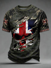 Men's UK Flag Veteran Camouflage Print Casual Tee