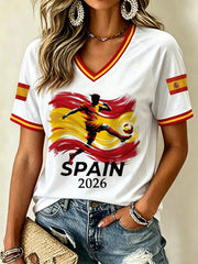 Women's Gift For Spain Soccer Fans Print Casual V-Neck Tee