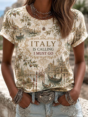 Women's 'Italy Is Calling I Must Go' Printed Casual T-Shirt