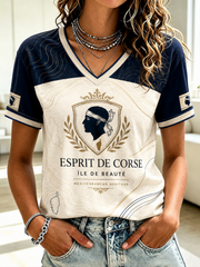 Women's French Corsica Flag Printed V-neck T-shirt