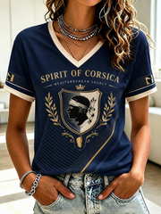 Women's French Corsica Flag Printed V-neck T-shirt