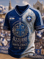 Men's Florence Classical Football Blue Team V-neck T-shirt